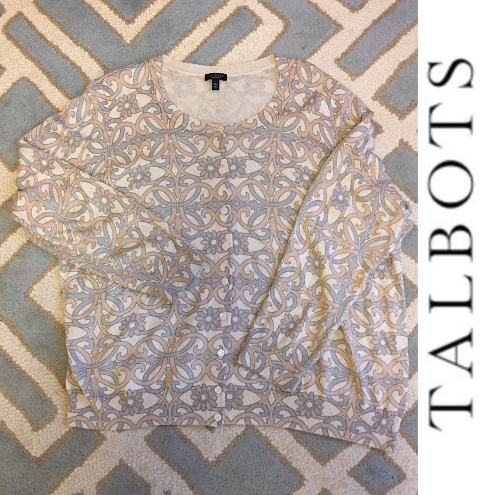 Talbots Scroll Design Metallic Cardigan 3xp - image 1